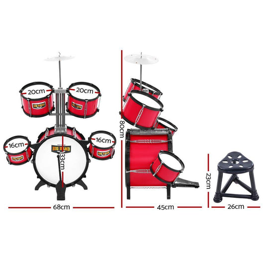 Keezi Kids 7 Drum Set Junior Drums Kit Musical Play Toys Childrens
