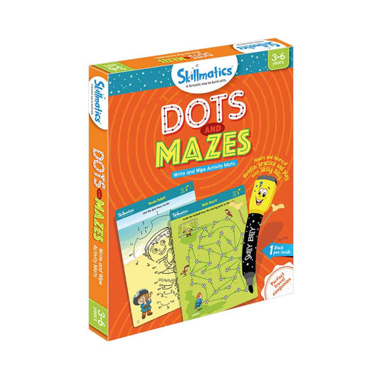 Skillmatics Dots and Mazes - Repeatable Write and Wipe Educational Activity Game for Kids